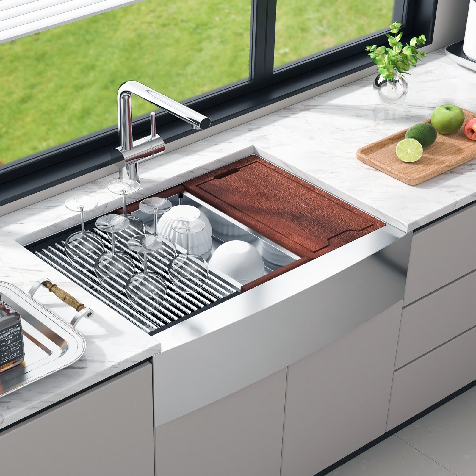 Farmhouse Kitchen Sink, 304 Stainless Steel Drop-In Sinks, Single Bowl Basin With Ledge & Accessories, Household Dishwasher Sinks For Workstation, Prep Kitchen, And Bar Sink, 36 Inch