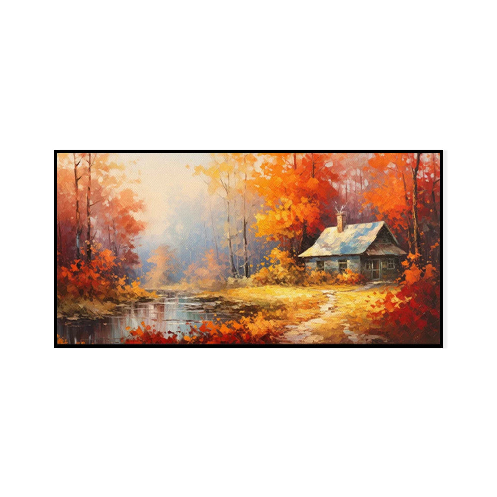 Handmade Oil Painting Canvas Wall Art Decoration Reddish Orange Tree Paintings Rural Landscape Farmhouse Pictures Artwork Room Aesthetic For Home Decor Rolled Frameless Unstretched Painting